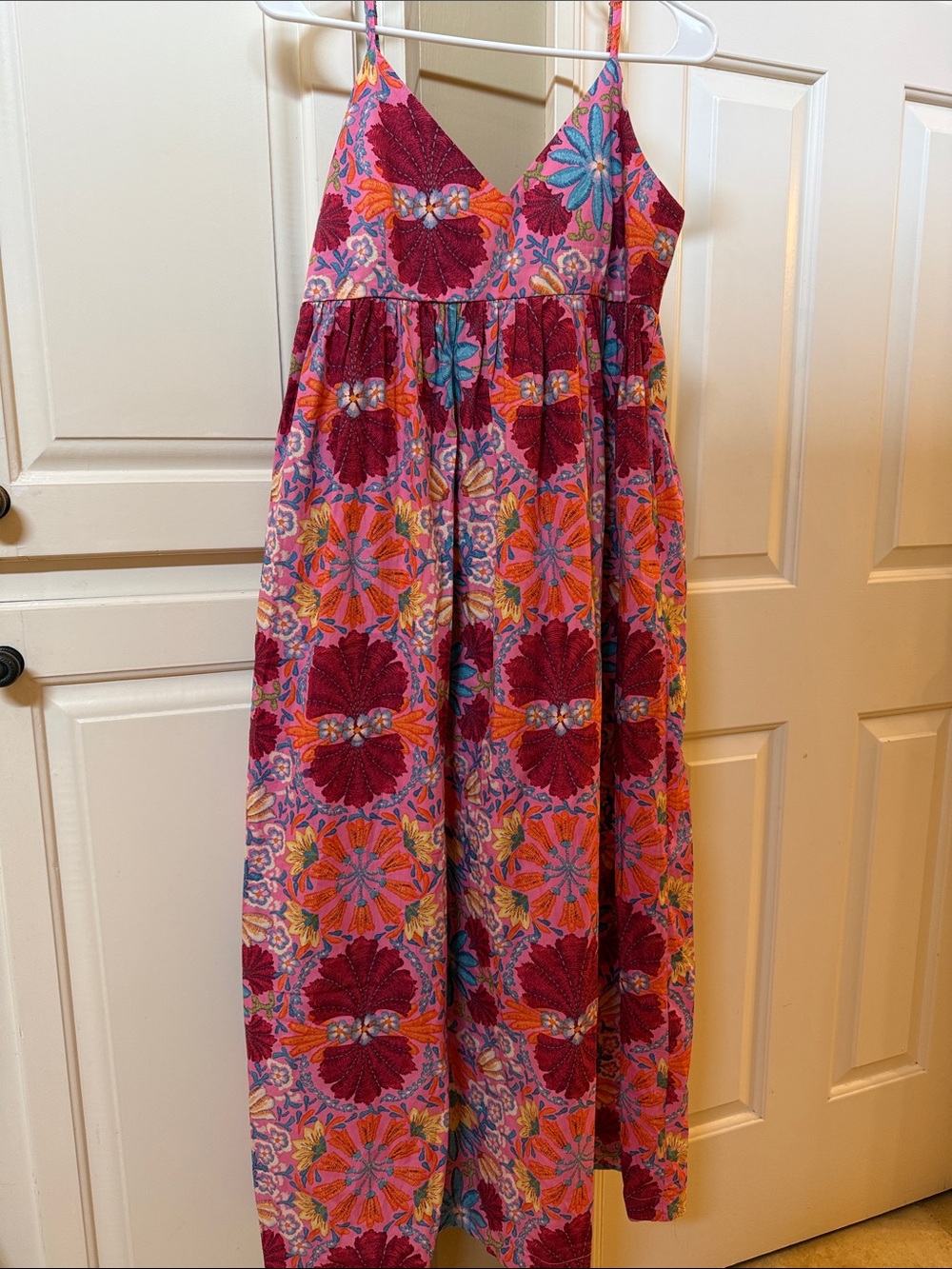 Olivaceous Pink Floral Maxi Sundress with Multicolor Bloom Print